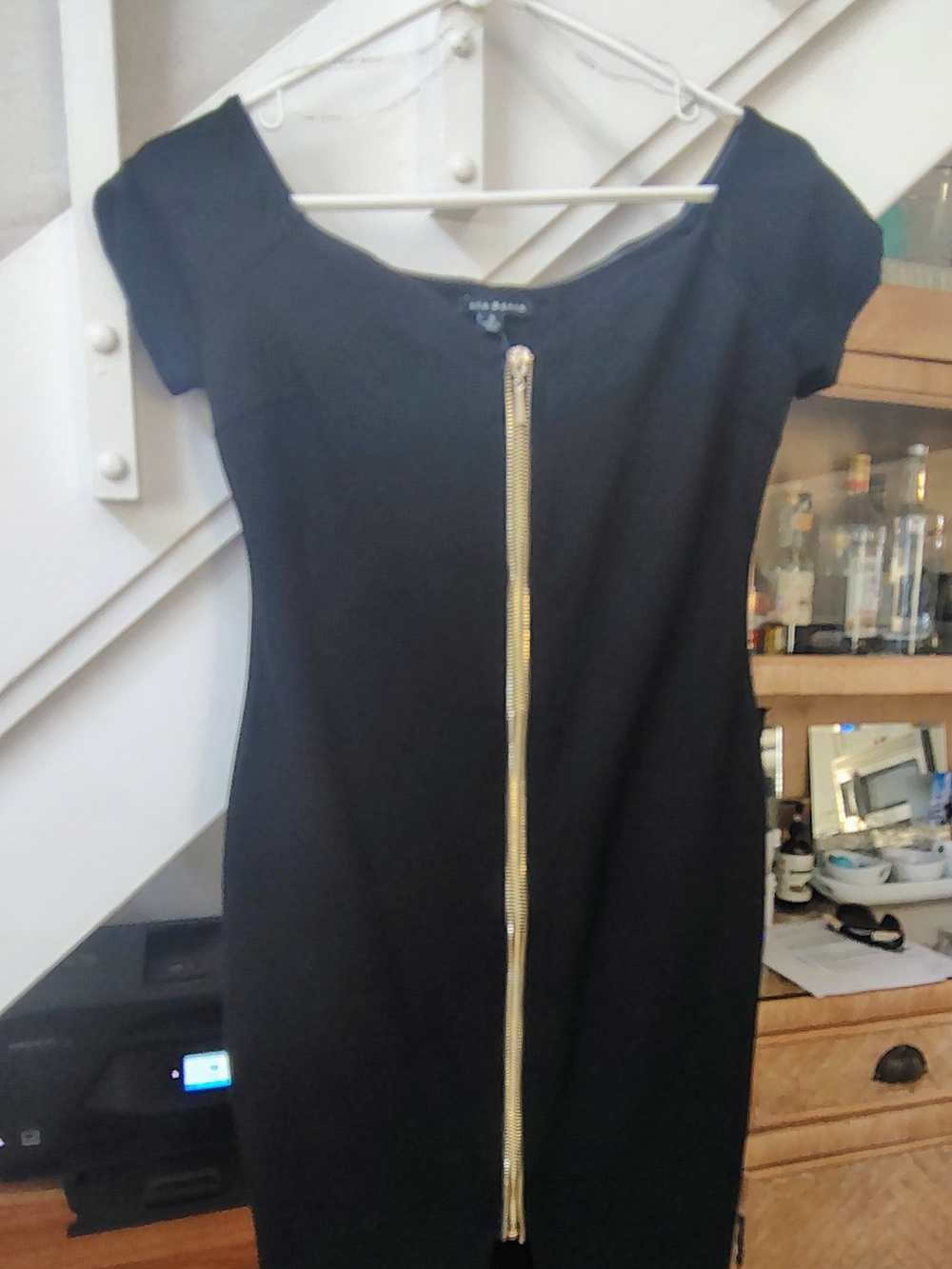 Haute Monde Black Sheath Dress with Double Gold Front Zip